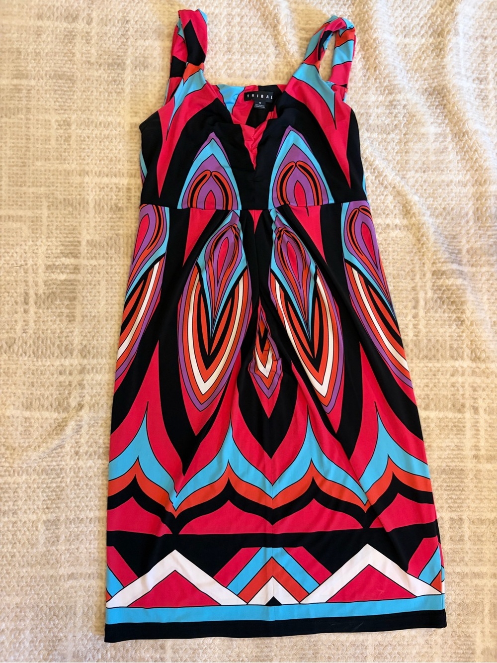 Tribal Geometric Print Sleeveless Shift Dress Pink Blue